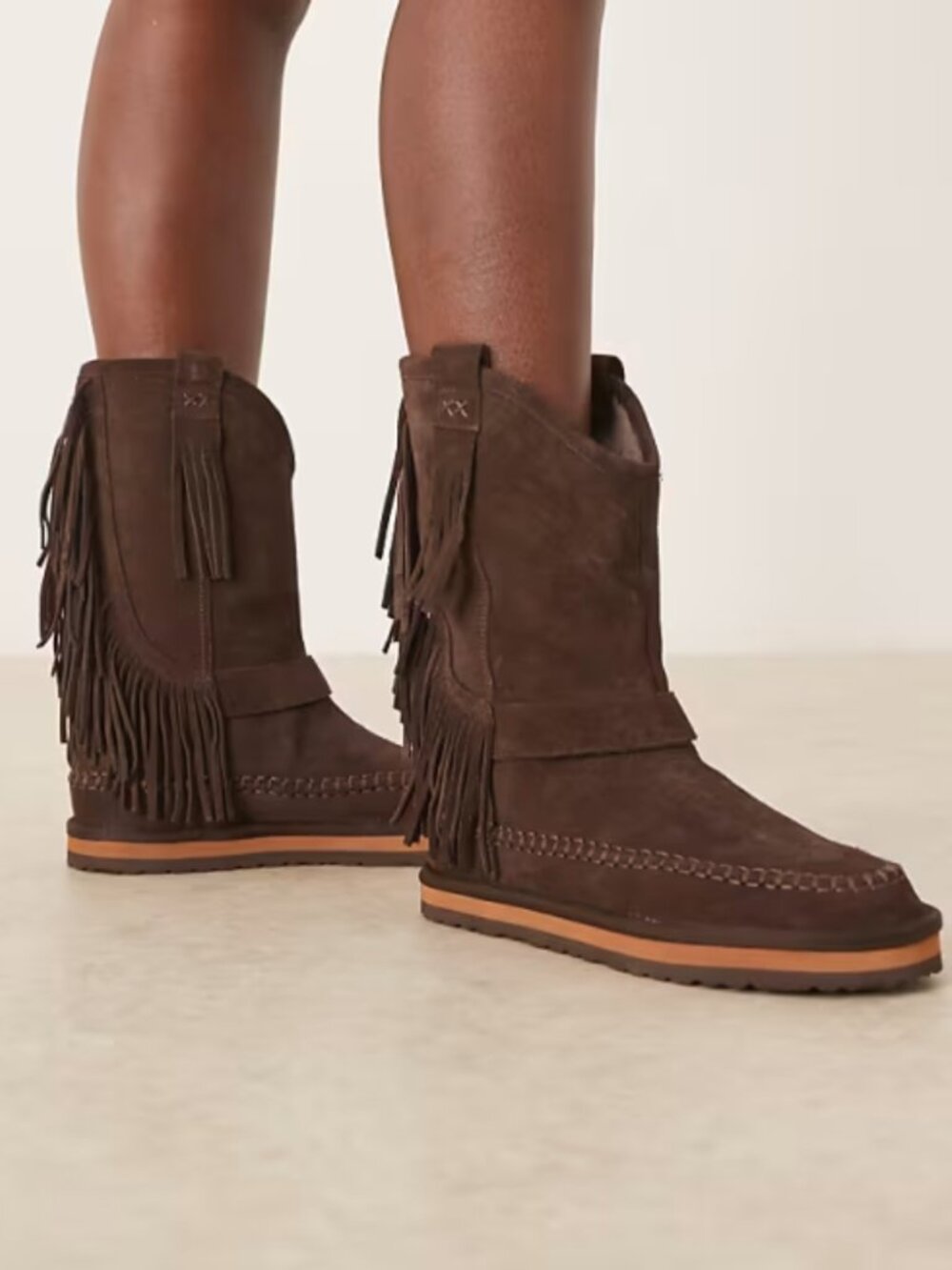 Free People Faye Fringe Pull-On Boots Chocolate Suede